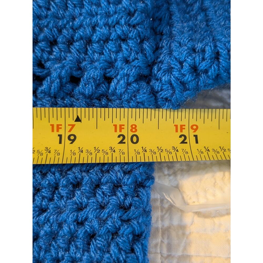 Hand Made Crocheted Loose Knit Nautical Blue Crew Neck Sweater Size Approx. L - Picture 4 of 5